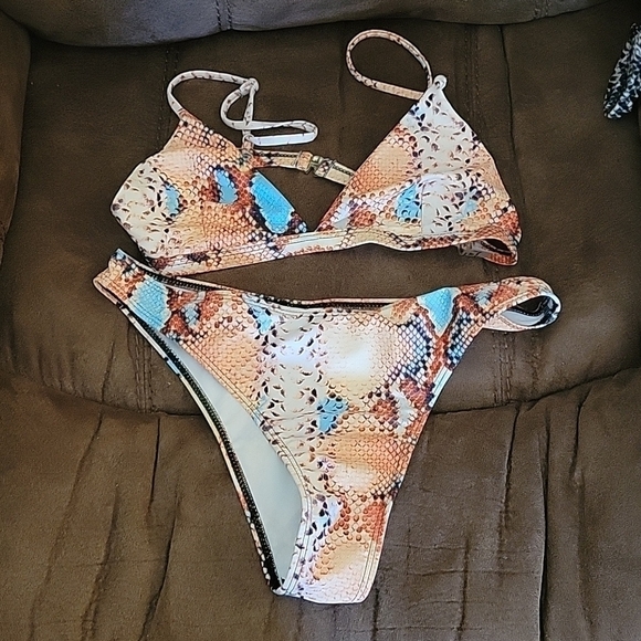 Python Snakeskin 3 Piece Festival Triangle Bikini Swimsuit Medium - Picture 4 of 7